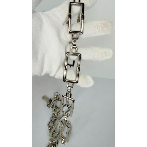 Michael Kors Adjustable Rectangle Silver-tone Metal Chain Belt - Picture 3 of 12